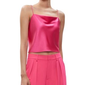 Alice + Olivia Harmon Satin Cropped Cami - Pink